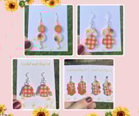 Image 6 of Orange Gingham Patterned Earrings 