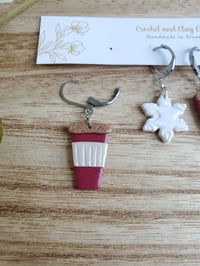 Image 6 of Snowflake and Coffee Stitch Markers for Crochet and Knitting | Polymer Clay | Leverback Stitch Co...