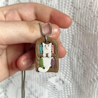 Image 3 of Cat Bookshelf Necklace | Cozy Reading Bookish Pendant