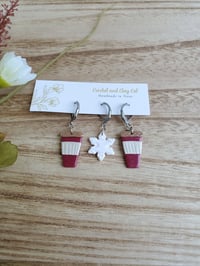 Image 7 of Snowflake and Coffee Stitch Markers for Crochet and Knitting | Polymer Clay | Leverback Stitch Co...