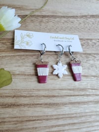 Image 8 of Snowflake and Coffee Stitch Markers for Crochet and Knitting | Polymer Clay | Leverback Stitch Co...