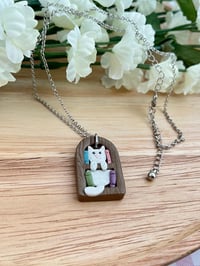 Image 6 of Cat Bookshelf Necklace | Cozy Reading Bookish Pendant