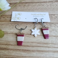 Image 10 of Snowflake and Coffee Stitch Markers for Crochet and Knitting | Polymer Clay | Leverback Stitch Co...