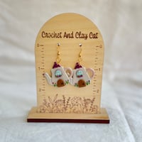 Image 6 of Teapot House Dangly Earrings | Cottagecore Jewelry | Polymer Clay Earring | Whimsical Home | Flow...