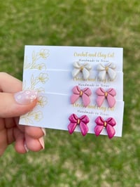 Image 1 of Pink Bow Stud Earrings | Breast Cancer Ribbon