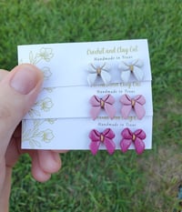 Image 2 of Pink Bow Stud Earrings | Breast Cancer Ribbon