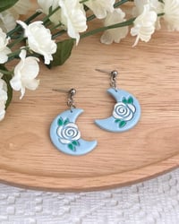 Image 3 of Whimsical Floral Moon Earrings