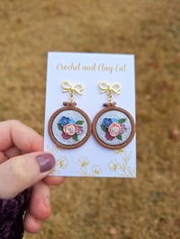 Image 2 of Embroidery Hoop Floral Clay Earrings 