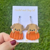 Image 2 of Puppy Pumpkin Earrings | Polymer Clay Fall Earrings 