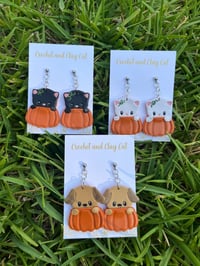 Image 3 of Puppy Pumpkin Earrings | Polymer Clay Fall Earrings 