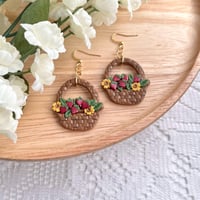 Image 1 of Cottagecore Strawberry Basket Earrings