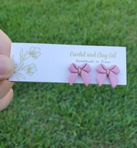 Image 7 of Pink Bow Stud Earrings | Breast Cancer Ribbon