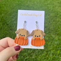 Image 4 of Puppy Pumpkin Earrings | Polymer Clay Fall Earrings 