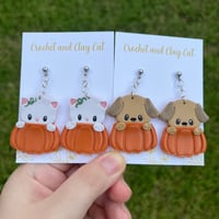 Image 5 of Puppy Pumpkin Earrings | Polymer Clay Fall Earrings 