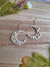 Image 8 of Whimsical Floral Moon Earrings