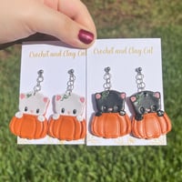 Image 4 of Fall Cat Pumpkin Earrings