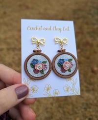Image 7 of Embroidery Hoop Floral Clay Earrings 