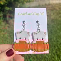 Image 5 of Fall Cat Pumpkin Earrings