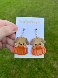 Image 7 of Puppy Pumpkin Earrings | Polymer Clay Fall Earrings 