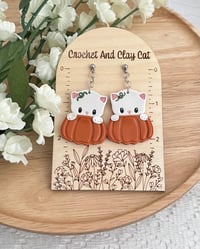 Image 8 of Puppy Pumpkin Earrings | Polymer Clay Fall Earrings 