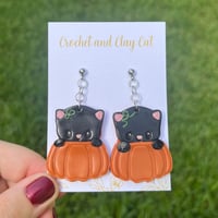 Image 6 of Fall Cat Pumpkin Earrings