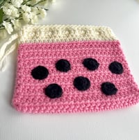 Image 1 of Strawberry Boba Crochet Drawstring Clutch 