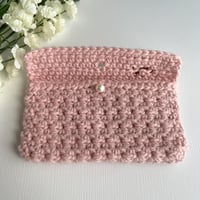 Image 3 of Pink Rose Clutch - Crochet Bag - Gift Card Pouch  - Handmade Wallet