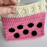 Image 2 of Strawberry Boba Crochet Drawstring Clutch 