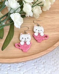 Image 1 of Cat in a Teacup Earrings