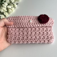 Image 5 of Pink Rose Clutch - Crochet Bag - Gift Card Pouch  - Handmade Wallet