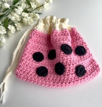 Image 4 of Strawberry Boba Crochet Drawstring Clutch 