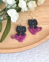 Image 2 of Cat in a Teacup Earrings