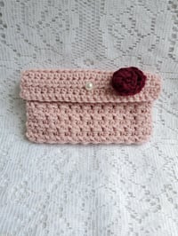 Image 6 of Pink Rose Clutch - Crochet Bag - Gift Card Pouch  - Handmade Wallet