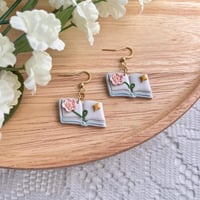 Image 1 of Whimsical Floral Book Dangly Earrings