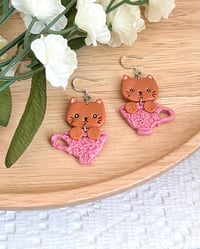 Image 3 of Cat in a Teacup Earrings