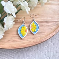 Image 1 of Hand-painted Sunflower and Daisy Flower Earrings 