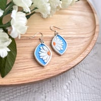 Image 3 of Hand-painted Sunflower and Daisy Flower Earrings 