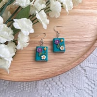 Image 3 of Whimsical Floral Book Dangly Earrings
