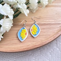 Image 4 of Hand-painted Sunflower and Daisy Flower Earrings 