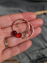 Image 6 of Copper Hoop Earrings - with Carnelian Gemstone 
