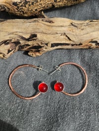 Image 3 of Copper Hoop Earrings - with Carnelian Gemstone 