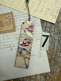 Image 9 of Small one-of-a-kind wooden hand marbled bookmark with tassel YOU CHOOSE