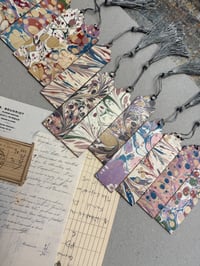 Image 1 of Small one-of-a-kind wooden hand marbled bookmark with tassel YOU CHOOSE