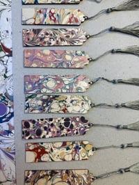 Image 2 of Small one-of-a-kind wooden hand marbled bookmark with tassel YOU CHOOSE