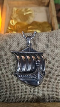 Image 1 of 👑The Armored Kingdom Silver Longship of North Necklace