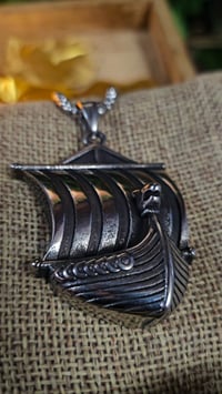 Image 3 of 👑The Armored Kingdom Silver Longship of North Necklace