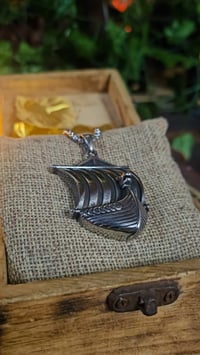 Image 5 of 👑The Armored Kingdom Silver Longship of North Necklace