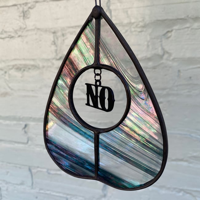 Stained Glass Planchette - Iridescent Black & White Wispy