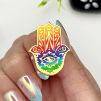 Image 1 of Colorful Rainbow Hamsa Enamel Pin | Spiritual Symbol with Vibrant Style