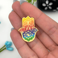 Image 2 of Colorful Rainbow Hamsa Enamel Pin | Spiritual Symbol with Vibrant Style
